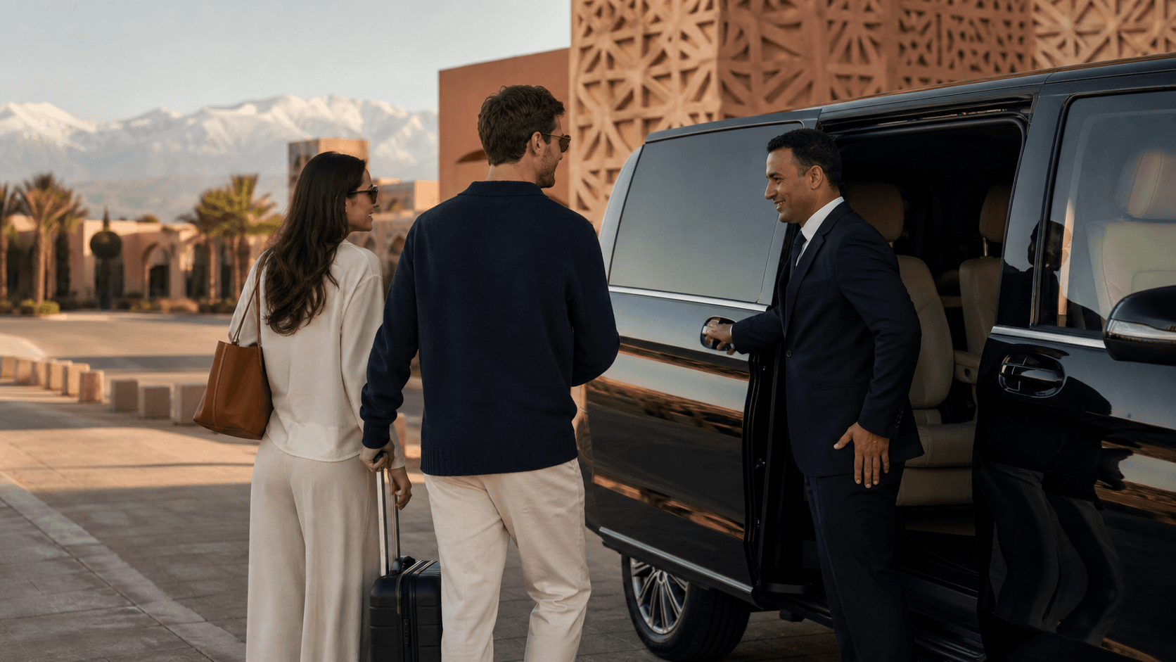 Private airport transfer pickup with luggage and premium van